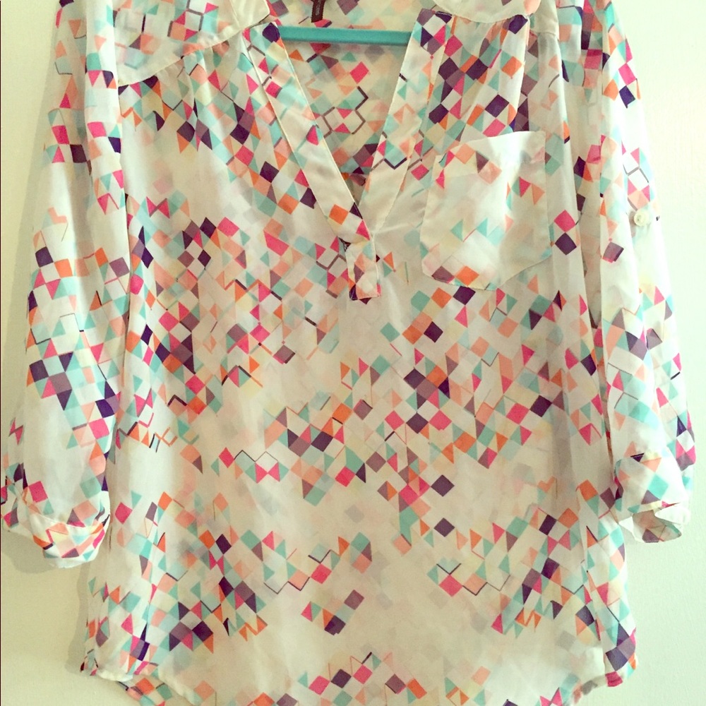 Sheer colorful pattern collared shirt